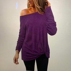 Long Sleeves Knot Side Twist Knit Blouse Top